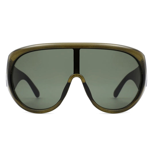 Sunglasses Green Retro Rounded Visor for Women