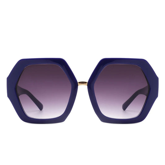 Sunglasses Royal Blue Geometric Hexagon Oversized