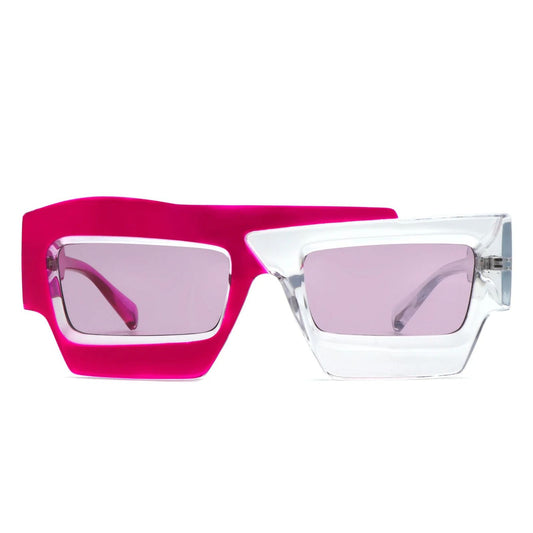 Sunglasses Pink Flat Top Irregular Square Women