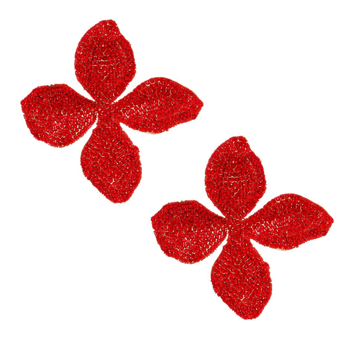Stud Brilliant Red Dimensional Flower Earrings