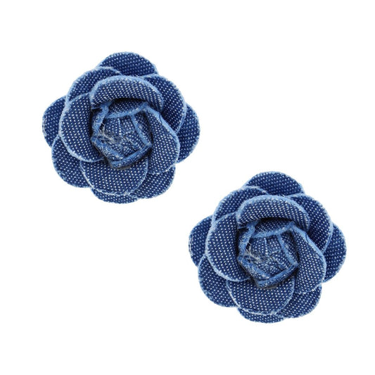 Stud Denim Dimensional Flower Earrings for Women