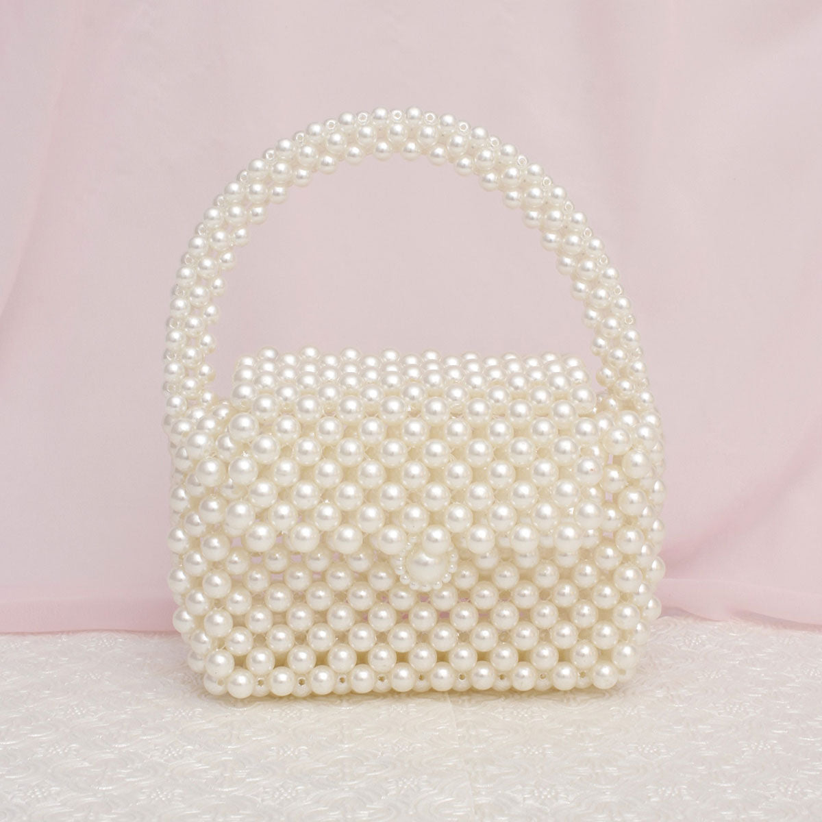 Top Handle Retro Luxe Cream Pearl Flap Handbag