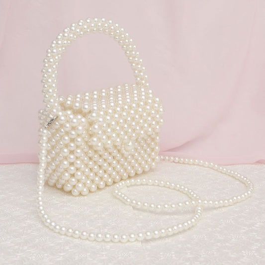 Top Handle Retro Luxe Cream Pearl Flap Handbag