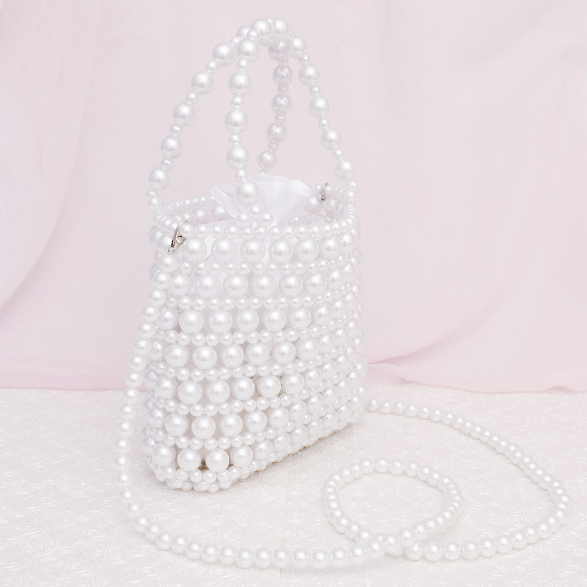 Top Handle Vintage Woven White Pearl Crossbody Bag