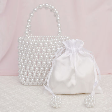 Top Handle Vintage Woven White Pearl Crossbody Bag