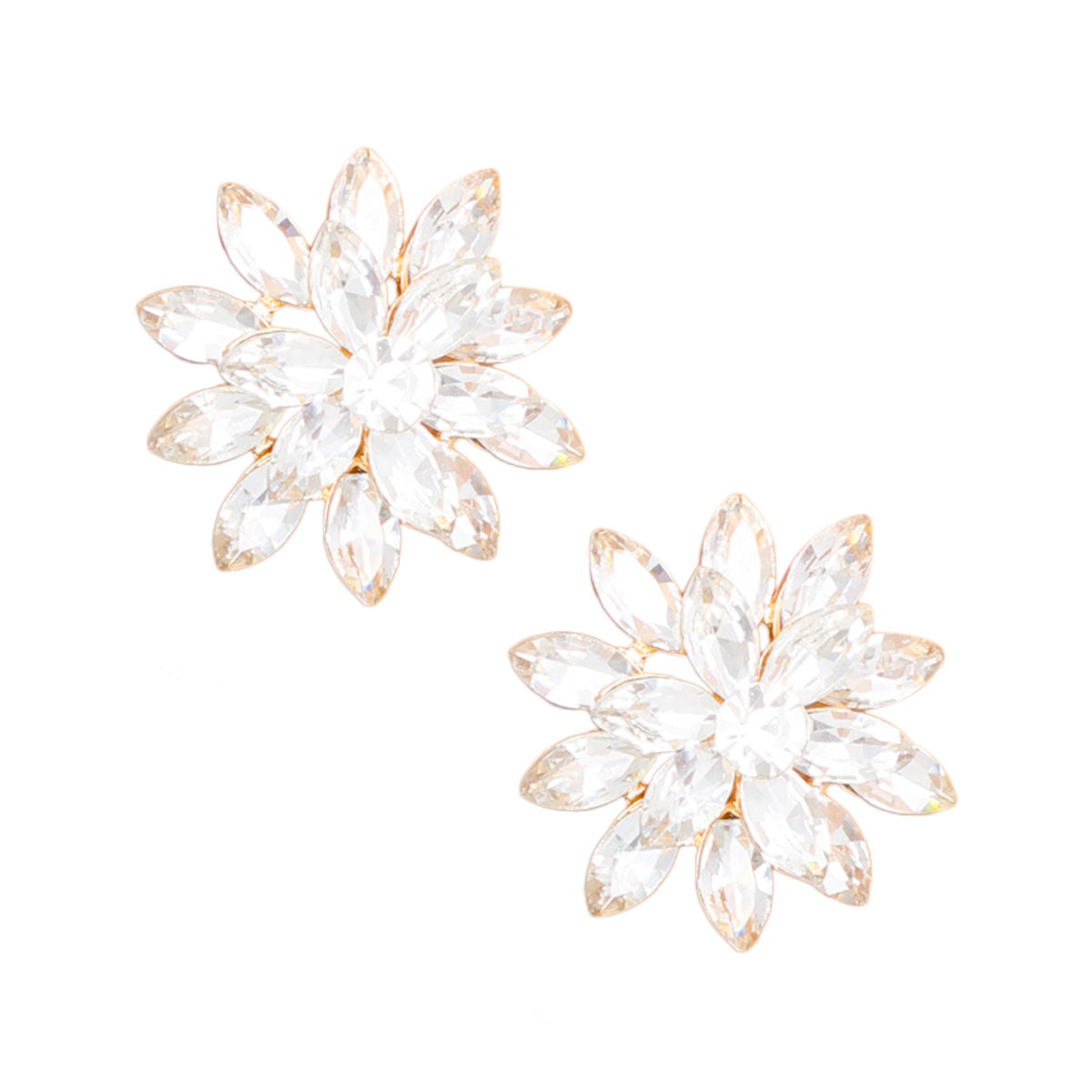 Stud Small Gold Marquise Flower Earrings for Women
