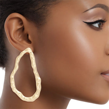 Stud Organic Oval Hammered Gold Earrings Women