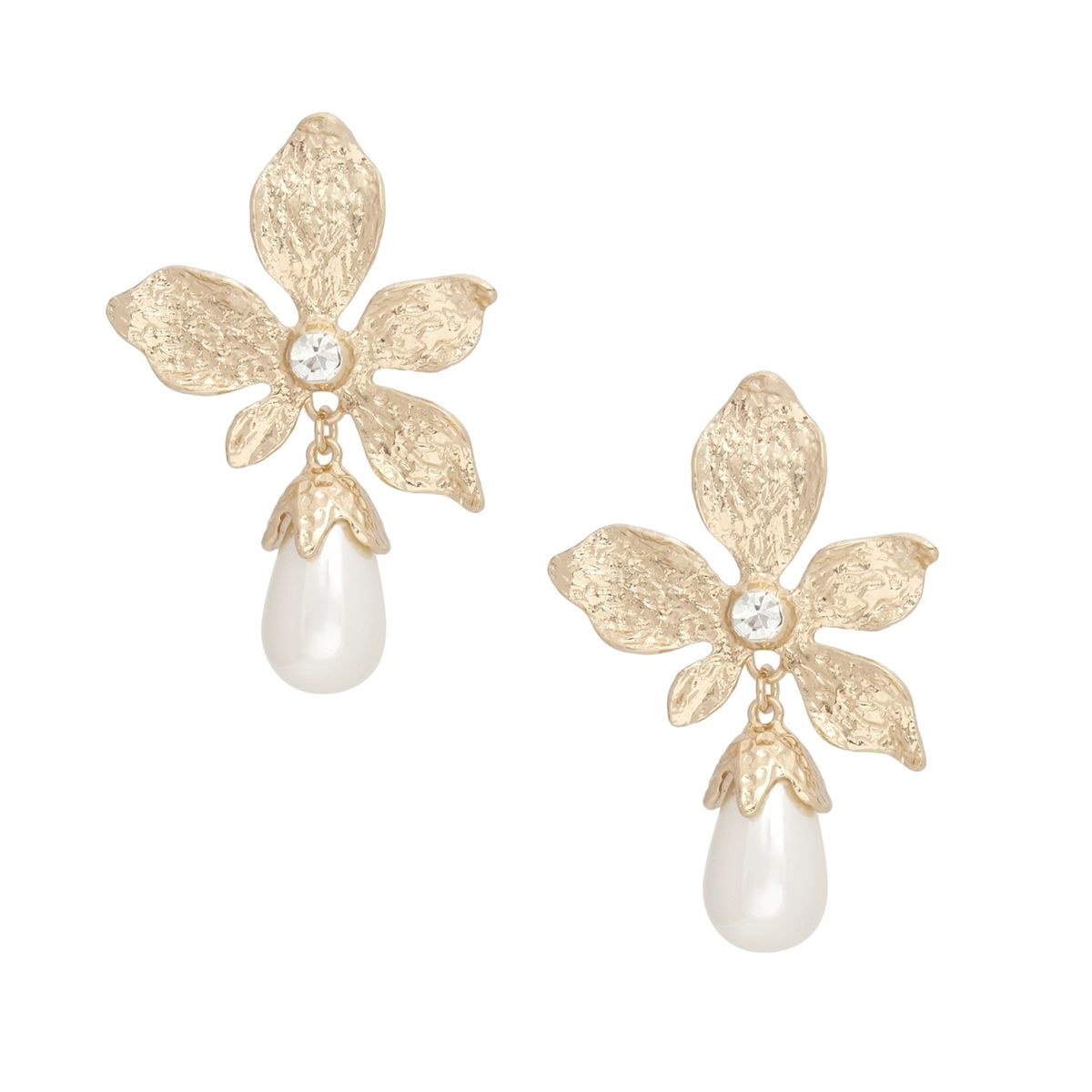 Teardrop Gold Flower Pearl Drop Earrings Women