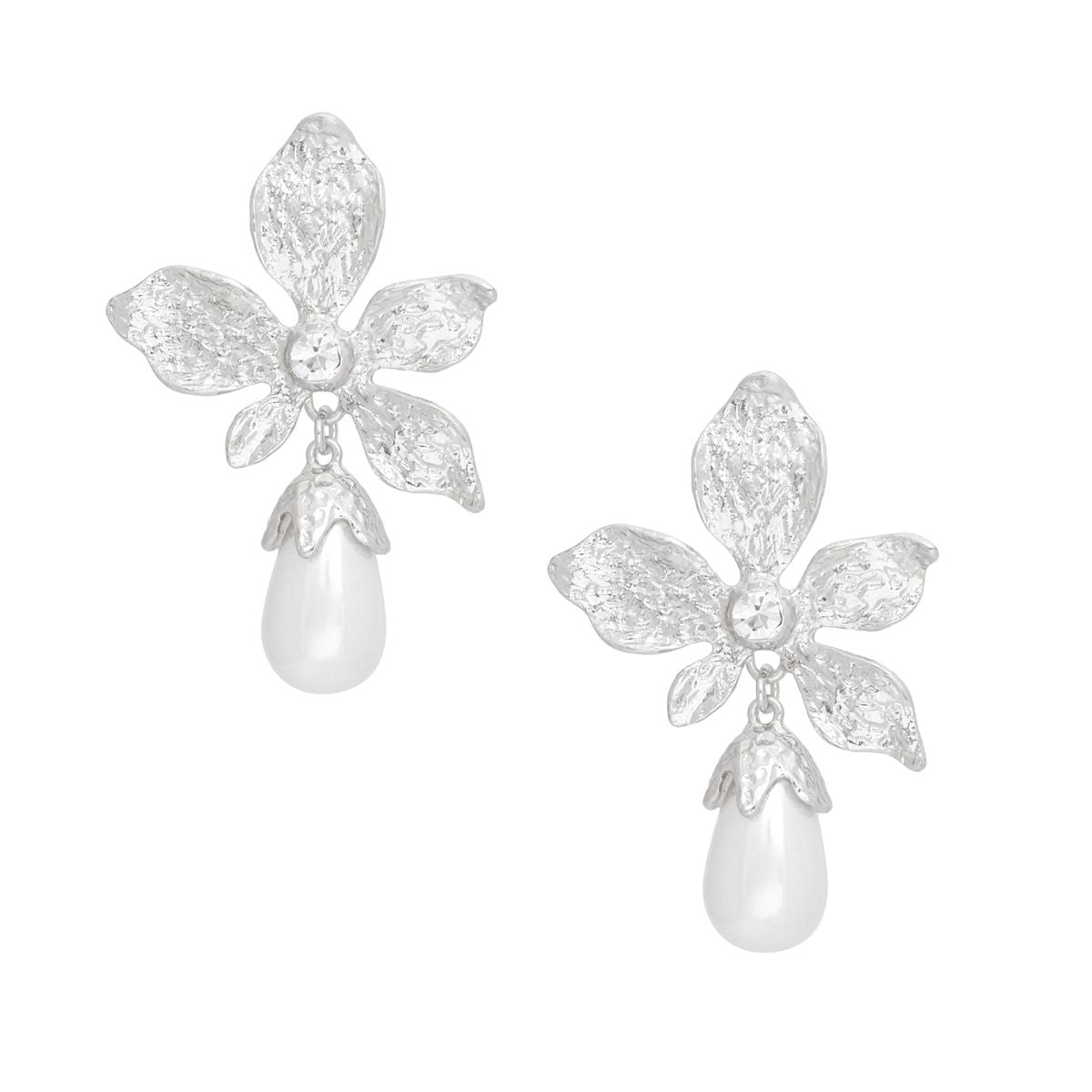 Teardrop Silver Flower Pearl Drop Earrings Women