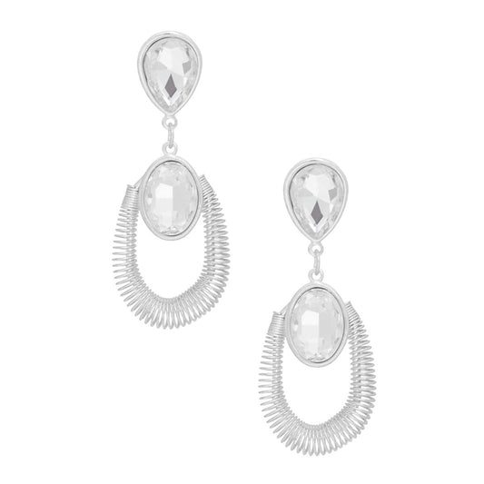 Teardrop Silver Crystal Coiled Wire Earrings Women