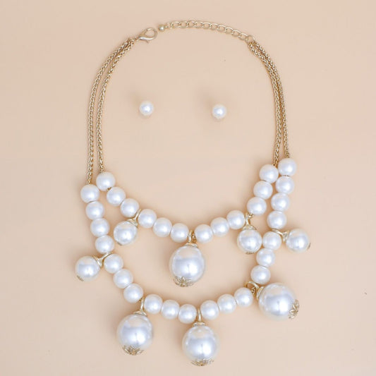 Bib Cream Pearl Baubles Layered Necklace Women