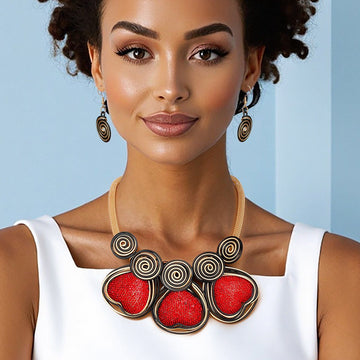 Bib Red Rhinestone Heart Gold Black Wire Set