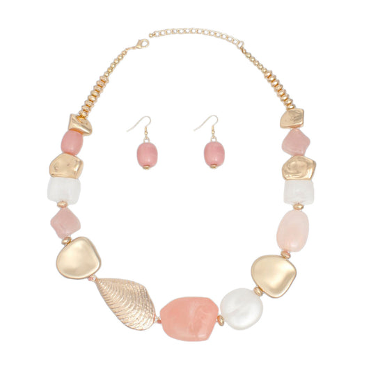 Beaded Pink and Gold Beachy Shell Link Necklace