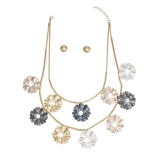 Statement Mixed Metal Wavy Disc Tube Necklace