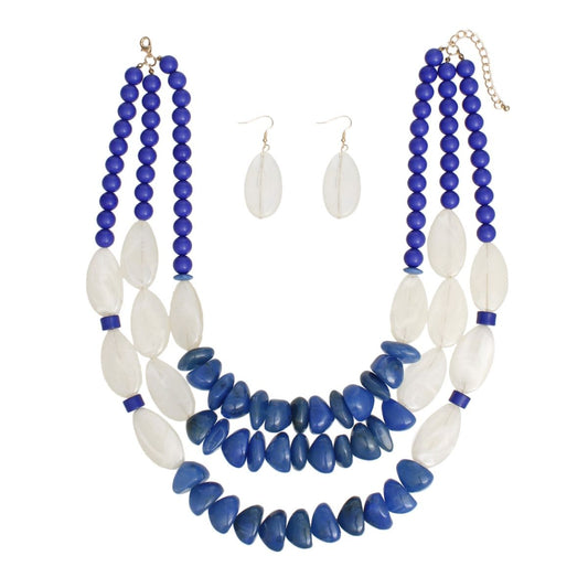 Beaded Royal Blue Stone 3 Layer Tribal Necklace