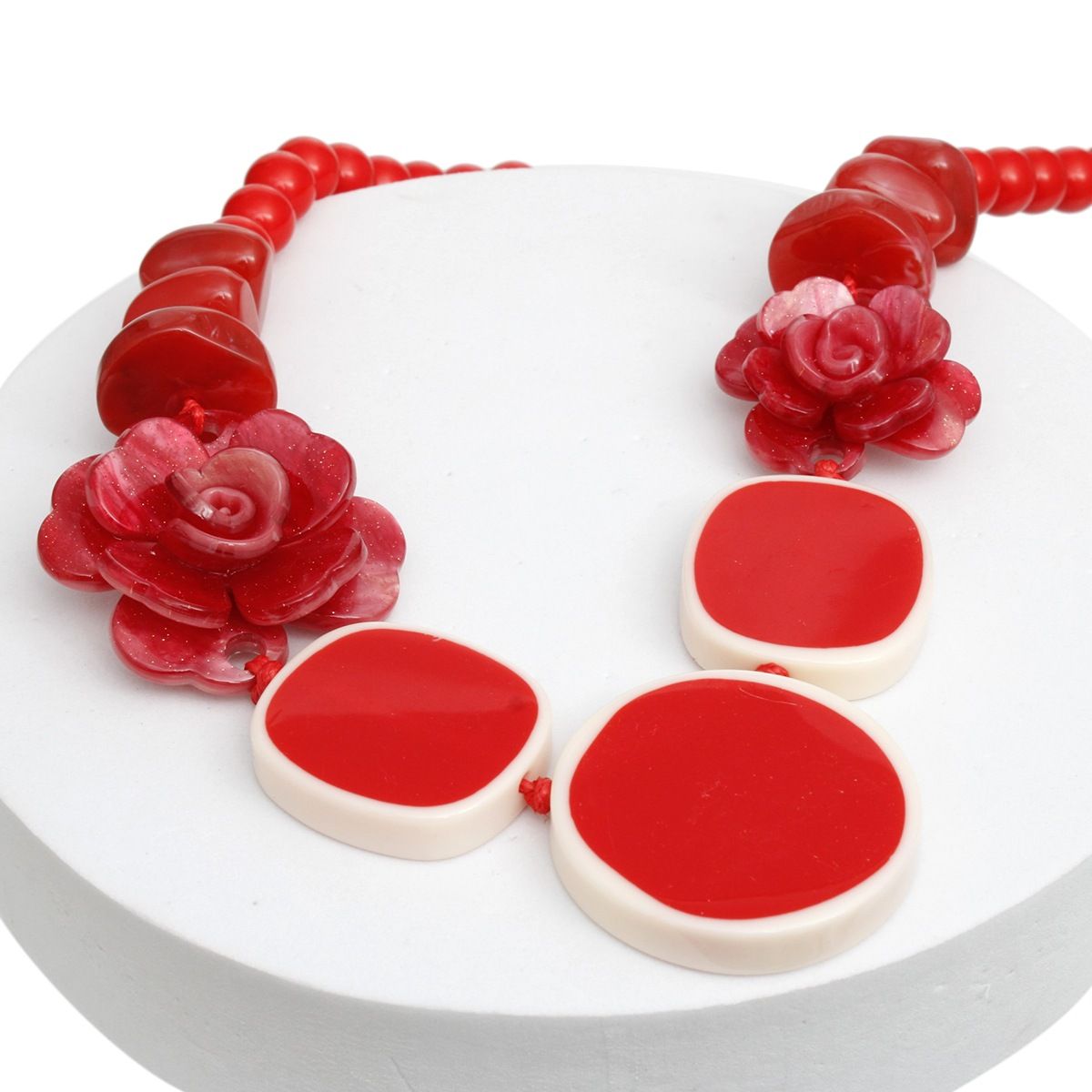 Beaded Artistic Red Flower Statement Necklace