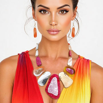 Bib Marbled Multicolor Link Necklace for Women