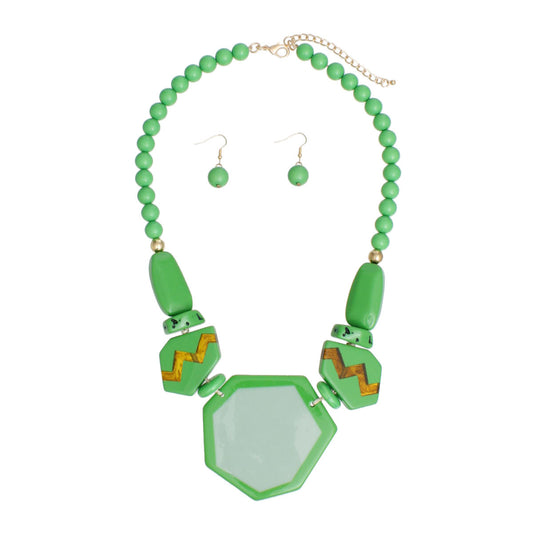 Beaded Pendant Green 70's Vibe Necklace for Women