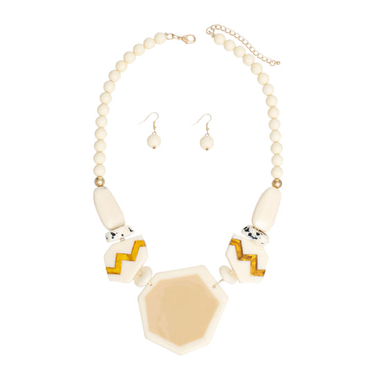 Beaded Pendant Ivory 70's Vibe Necklace for Women