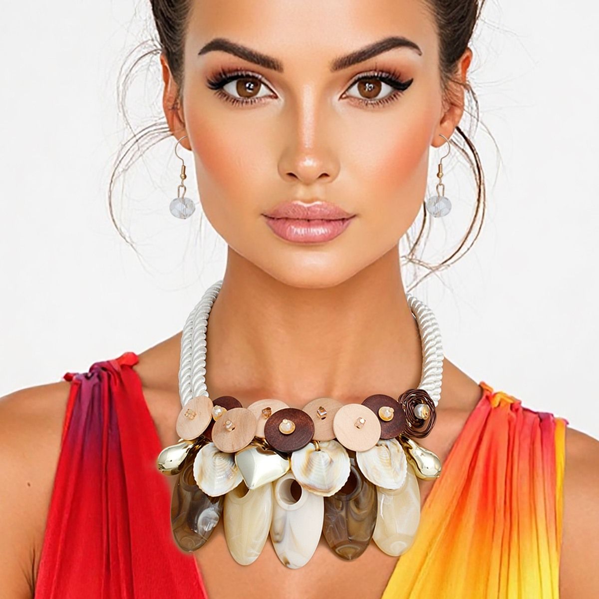 Bib Marine Chic Shell and Wood Bead Necklace