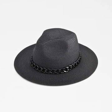 Black Chain Band Fedora Panama Hat