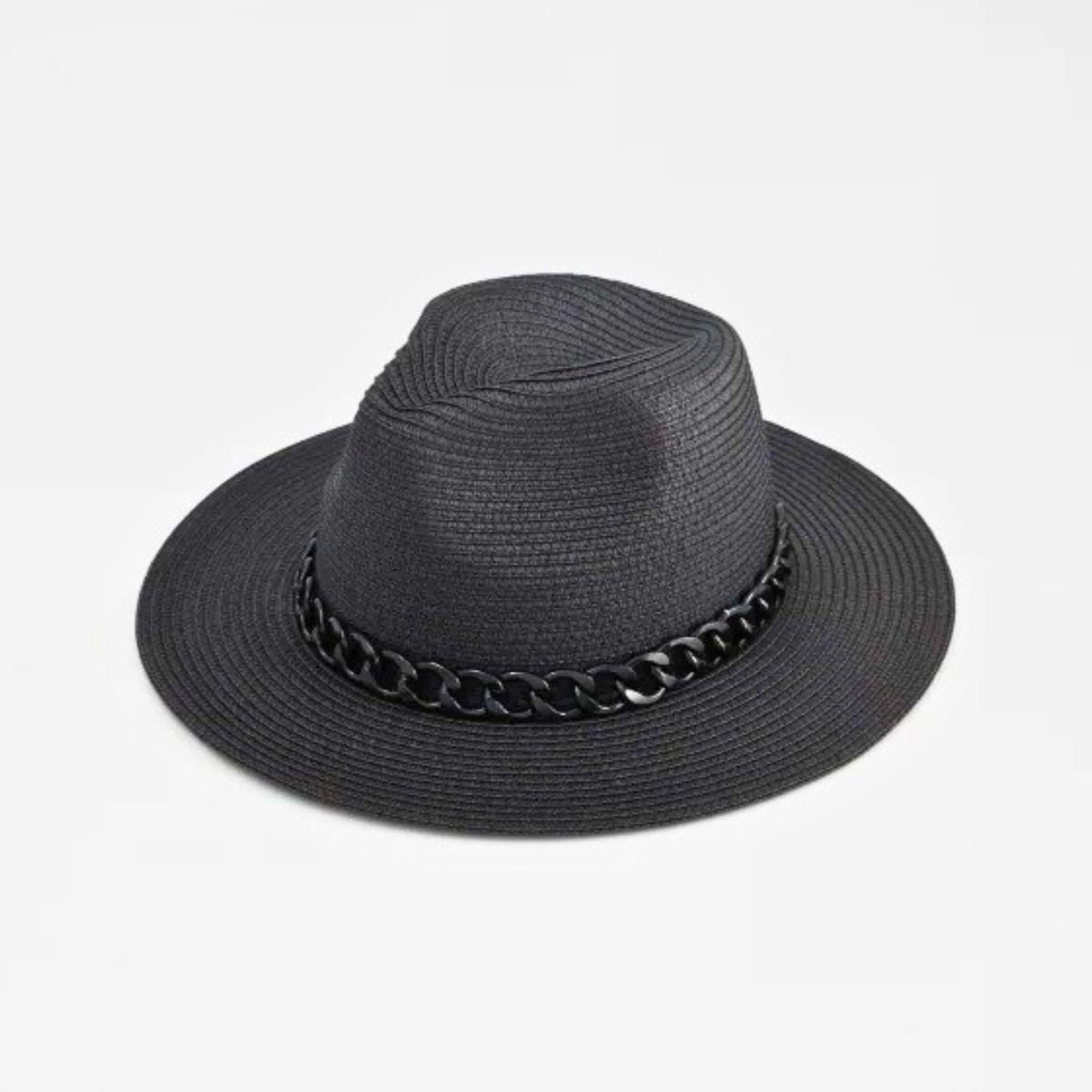 Black Chain Band Fedora Panama Hat