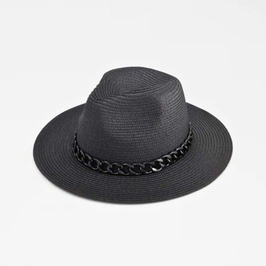 Black Chain Band Fedora Panama Hat