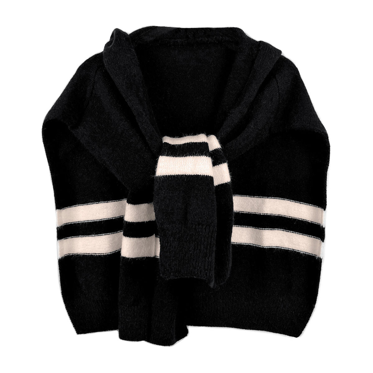 Black Hooded Knit Tied Shoulder Sweater