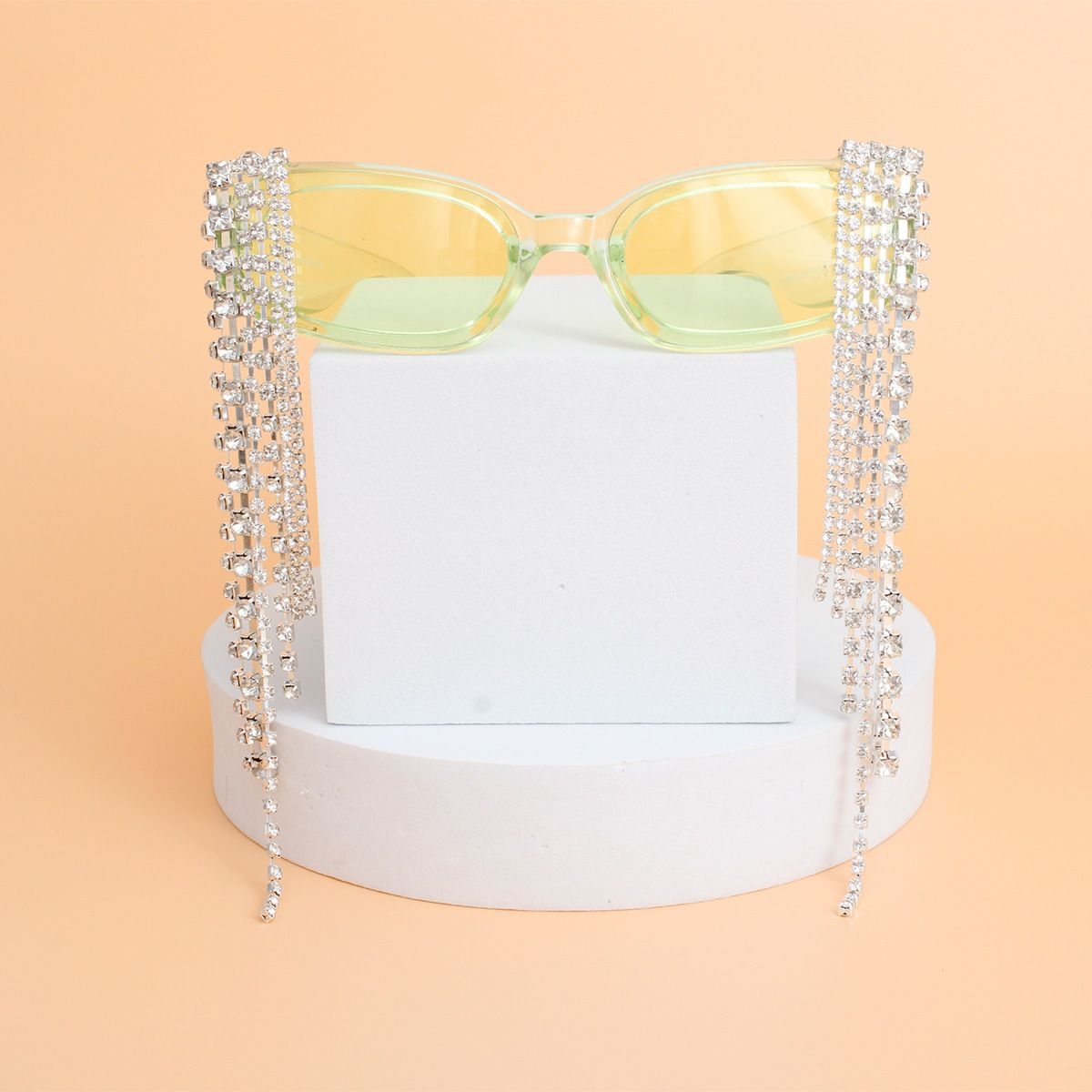 Sunglasses Green Rectangle Rhinestone Fringe