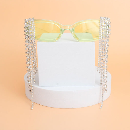 Sunglasses Green Rectangle Rhinestone Fringe
