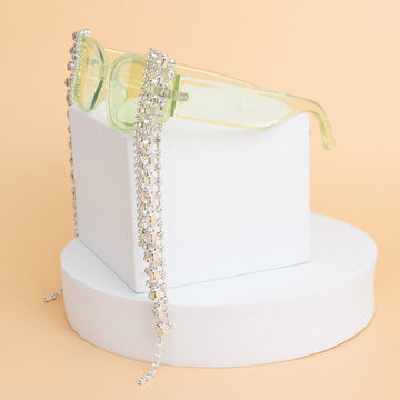 Sunglasses Green Rectangle Rhinestone Fringe