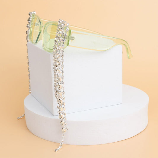 Sunglasses Green Rectangle Rhinestone Fringe
