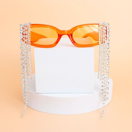 Sunglasses Orange Rectangle Rhinestone Fringe