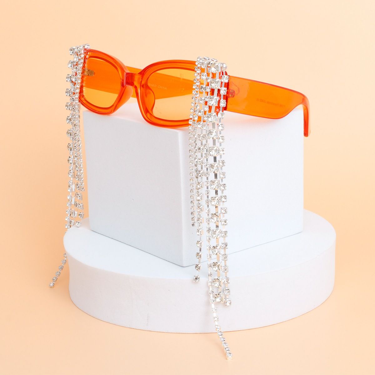 Sunglasses Orange Rectangle Rhinestone Fringe