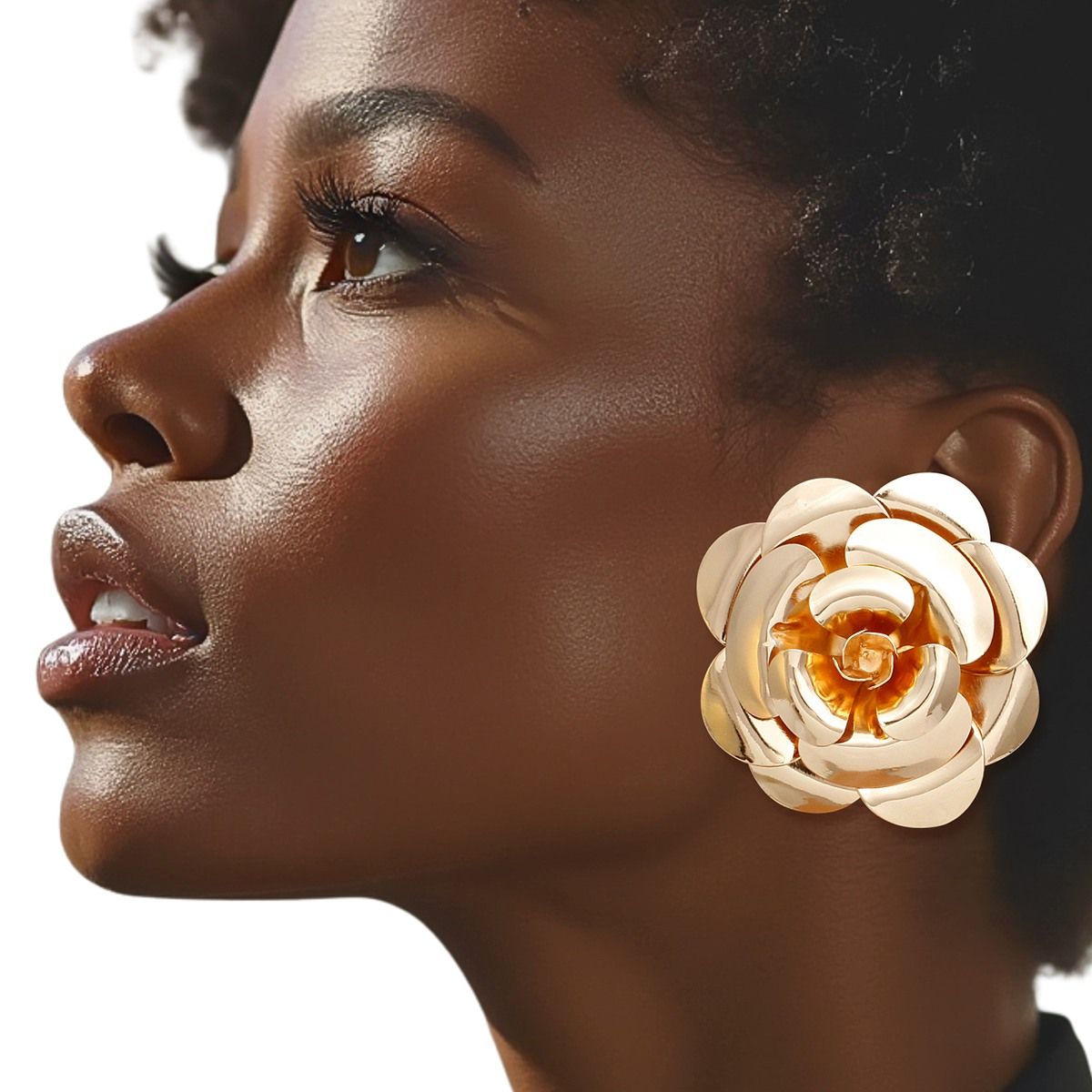 Studs Large Golden Bloom Lifelike Flower Earrings