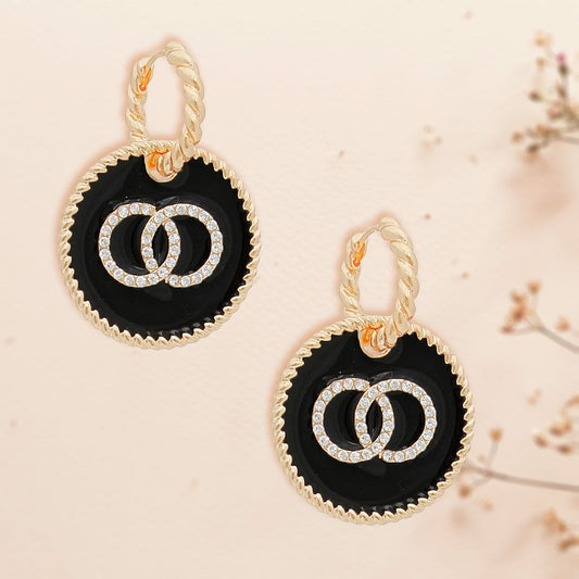 Black Infinity Charm Twisted Gold Hoops
