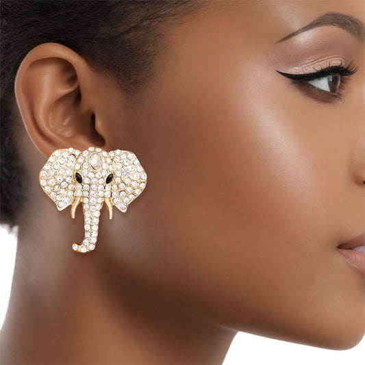 Studs Gold Glam Pave Elephant Head Earrings Women