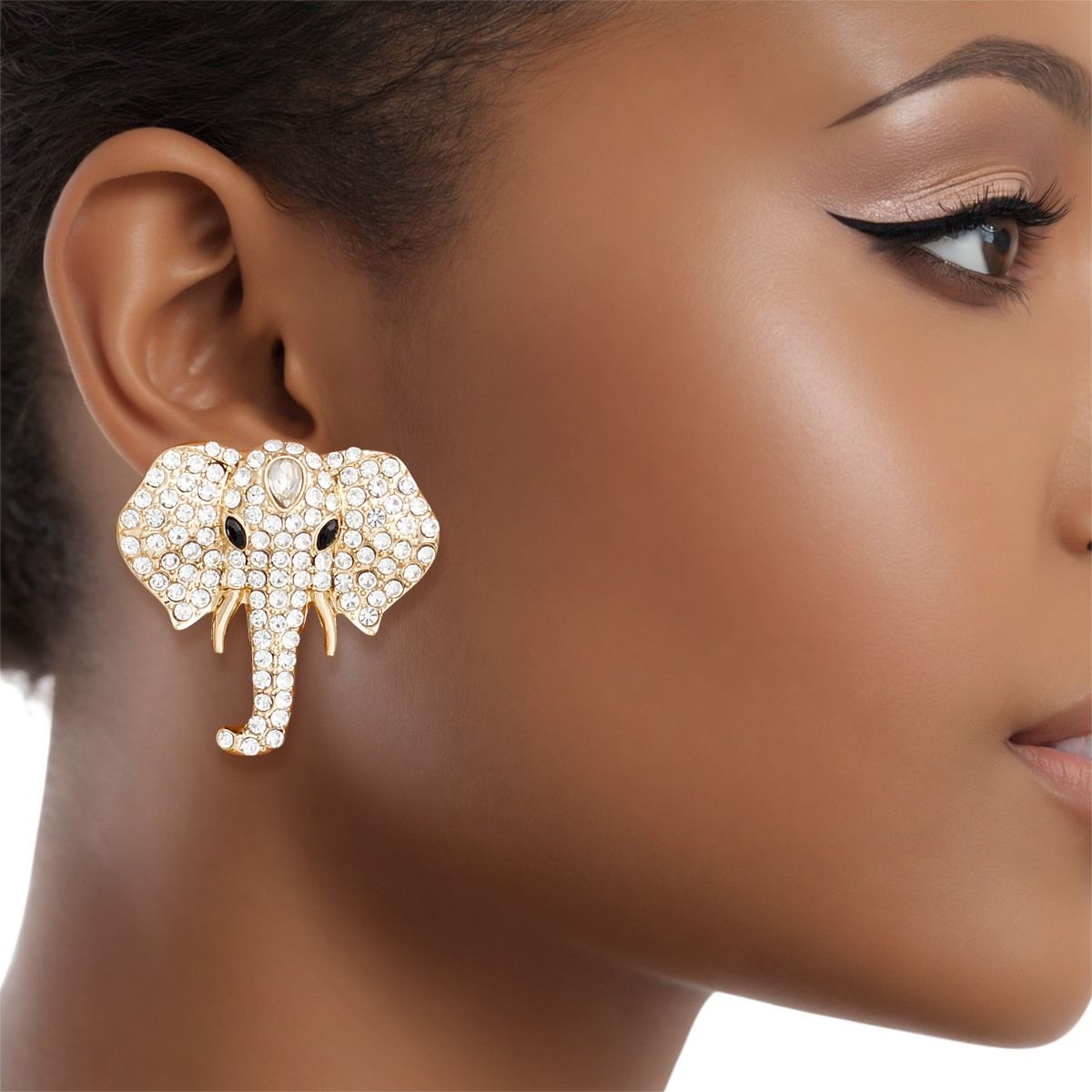 Studs Gold Glam Pave Elephant Head Earrings Women