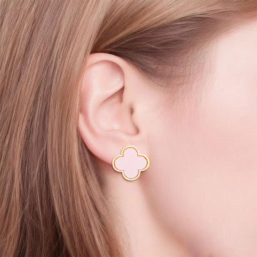 Studs Gold Pink Quatrefoil Clover Earrings Women