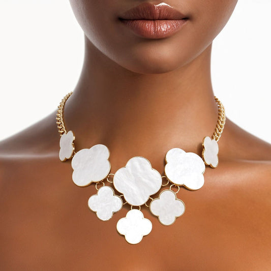 Bib Gold Chain Large Cream Quatrefoil Necklace