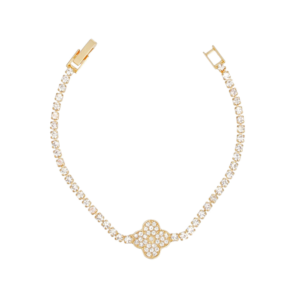 Tennis Bracelet Gold Pave Quatrefoil Clover Women