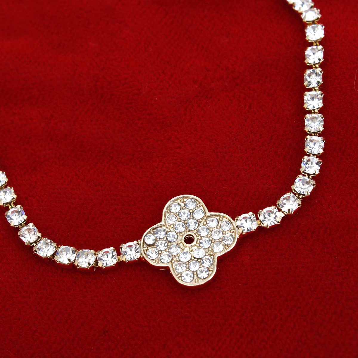 Tennis Bracelet Gold Pave Quatrefoil Clover Women