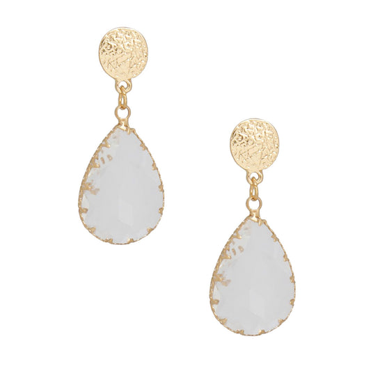 Teardrop Scratched Gold Clear Glass Drop Earrings