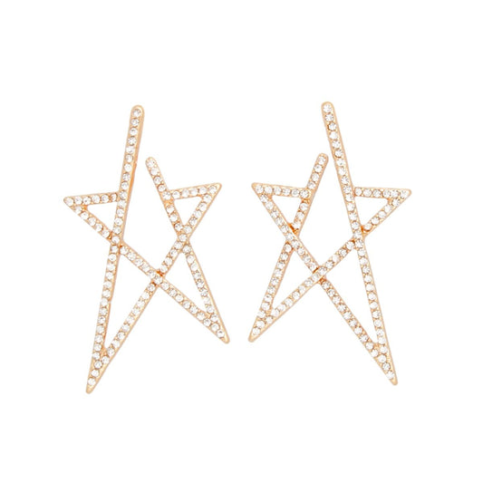 Stud Gold Rhinestone Angled Star Earrings Women