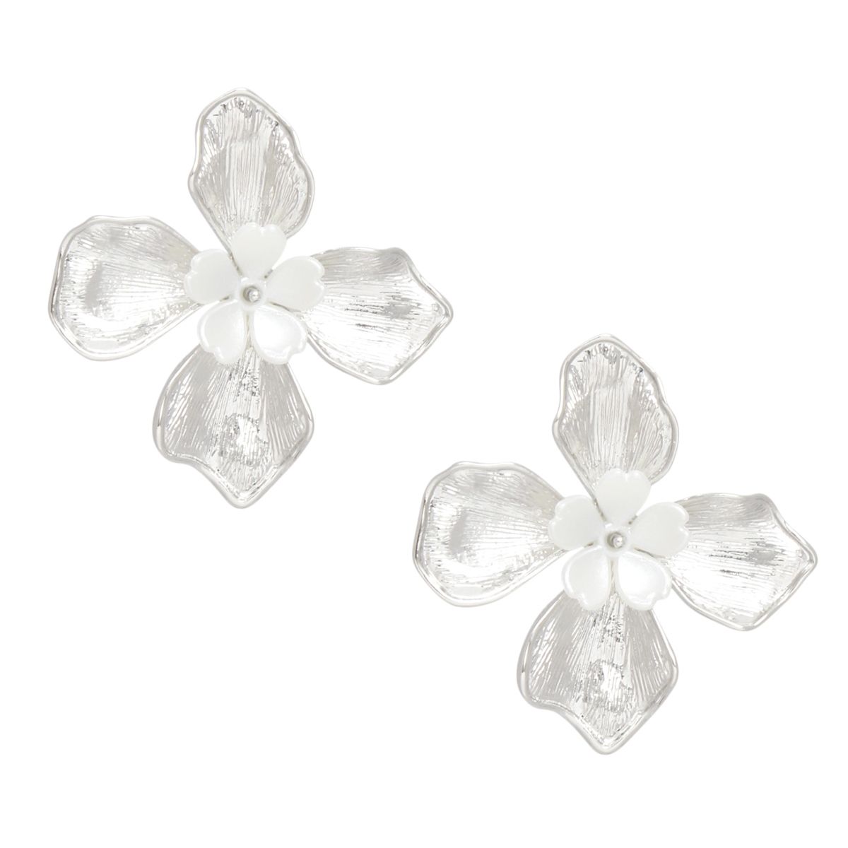 Studs Silver Pearl Layered Petal Flower Earrings
