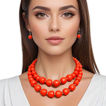 Beaded Coral Faceted Global Inspo Necklace Women