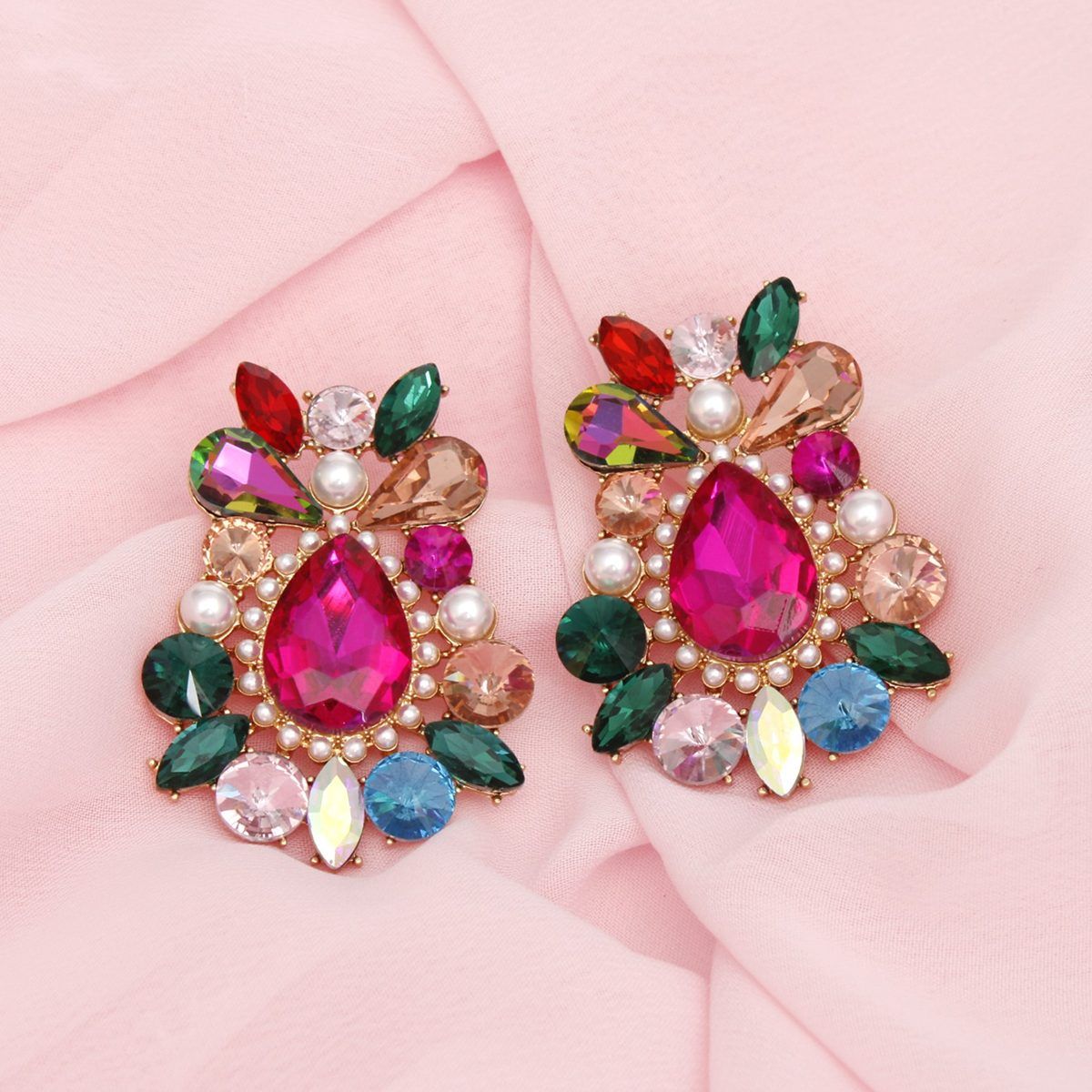 Studs Exquisite Multicolor Crystal Pearl Earrings