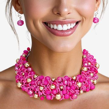 Bib Fuchsia Artistic Glass Copper Choker Necklace