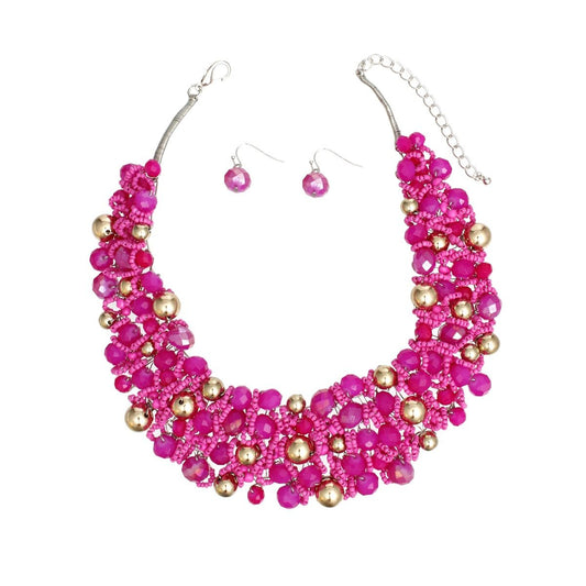 Bib Fuchsia Artistic Glass Copper Choker Necklace