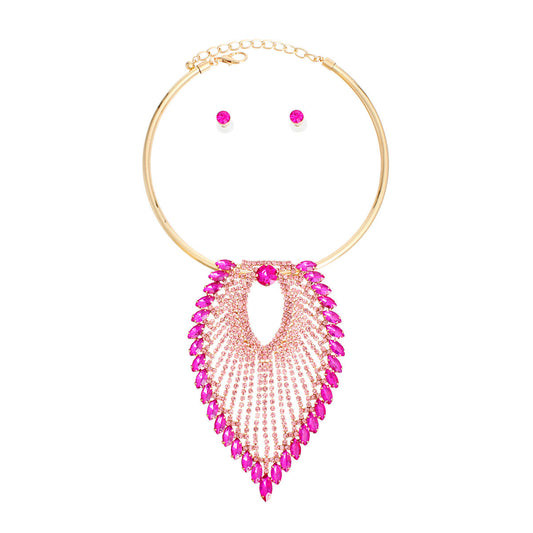 Pendant Necklace Fuchsia Leaf Collar for Women